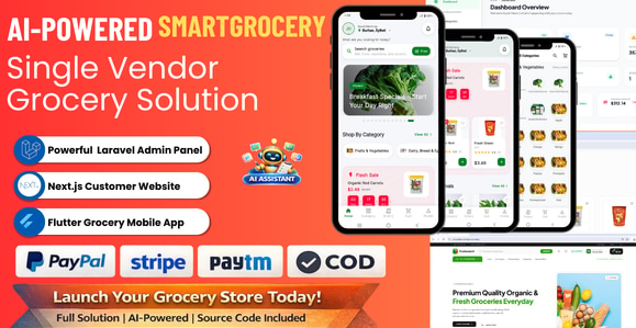SmartGrocery SaaS v1.0.1 - AI-Powered Premium Grocery Solution (Laravel + Next.js + Flutter)