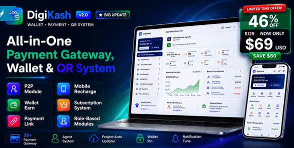 DigiKash v2.0 - Complete Payment Gateway, Wallet & QR System