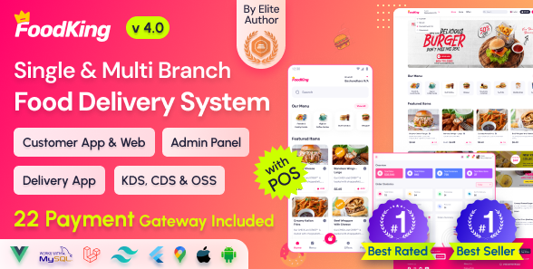 FoodKing v4.0 - Restaurant Food Delivery System with Admin Panel & Delivery Man App - Restaurant POS - nulled