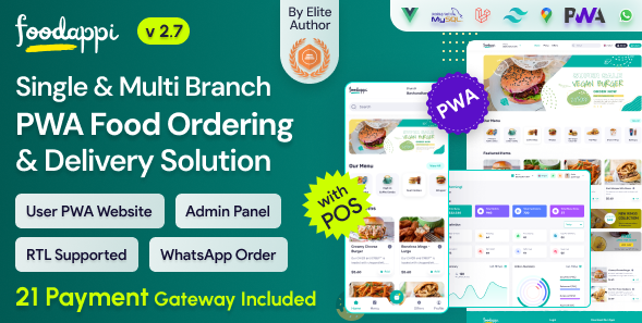 FoodAppi v2.6 - PWA Food Delivery System and WhatsApp Menu Ordering with Admin Panel - nulled