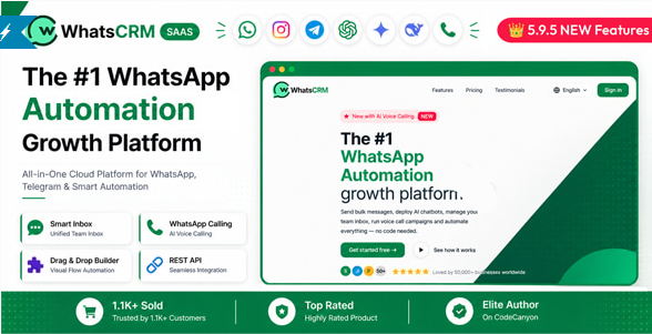 WhatsCRM v5.9.5 - Chatbot, Flow Builder, API Access, WhatsApp CRM SAAS System