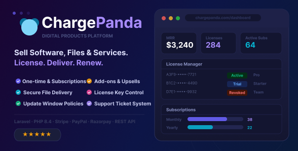 ChargePanda v1.2.1 - PHP Script to Sell Digital Products, Downloads, Subscriptions & Licenses